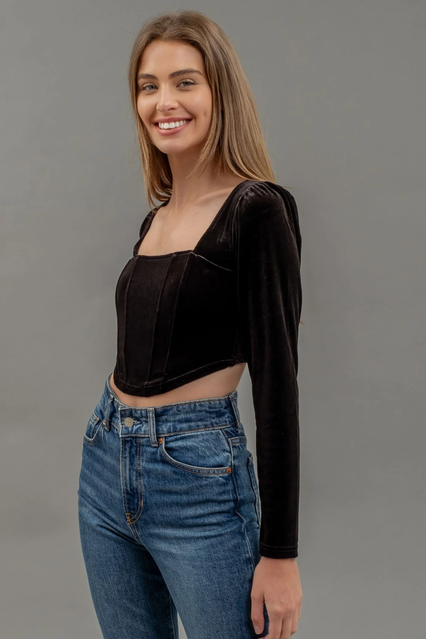 Velvet Long Sleeve Corset top - Image 4